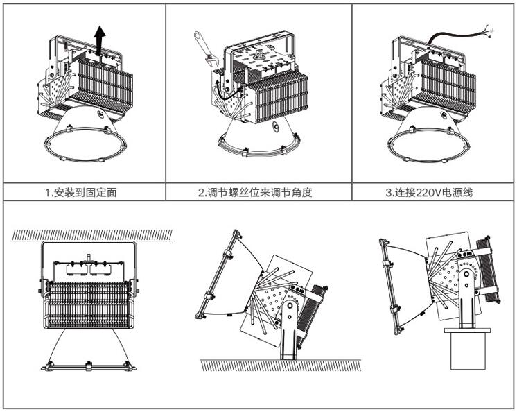 東莞蜜桃网址在线播放照明多用途防水大功率led塔吊燈安裝示意圖