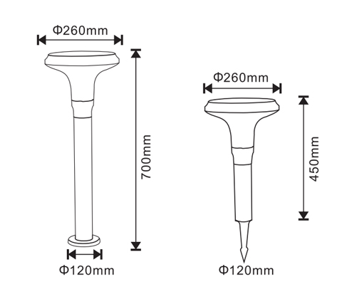 (QDTYN-CP007)現代簡約LED太陽能草坪燈座式\插地式草坪燈尺寸圖